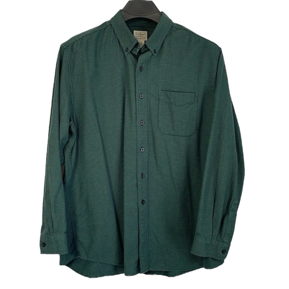 L.L. Bean‎ men’s Size XL Regular green & blue mini houndstooth flannel shirt.